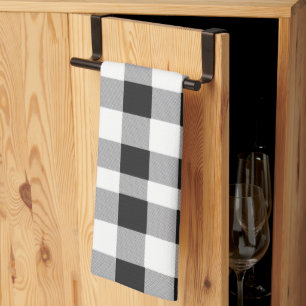 Black White Buffalo Gingham Check Plaid Holiday Tea Towel