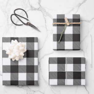 Black White Buffalo Gingham Check Plaid Holiday   Wrapping Paper Sheet