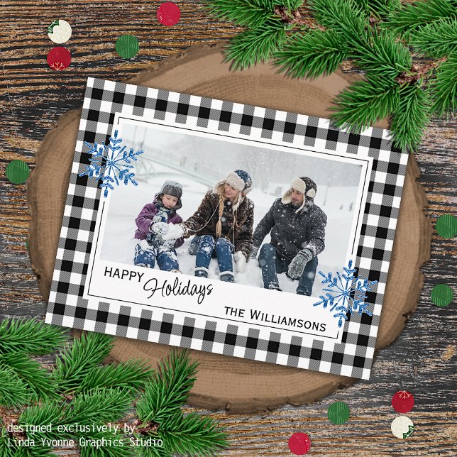 Black White Buffalo Lumberjack Plaid & Snowflakes Postcard (Creator Uploaded)