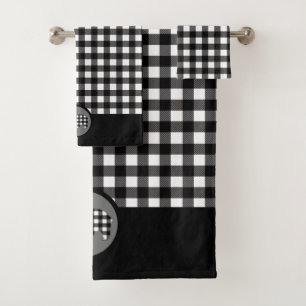 Black White Buffalo Plaid Bear Bath Towel Set
