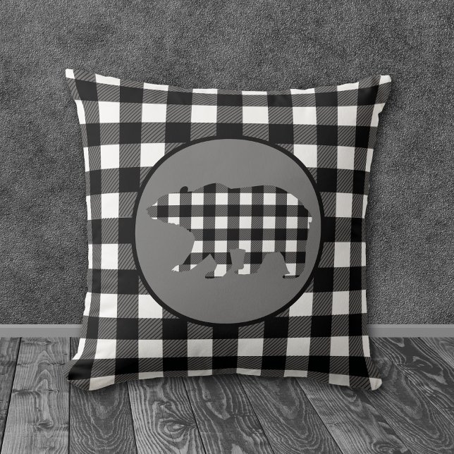 Black White Buffalo Plaid Bear Cushion (Creator Uploaded)