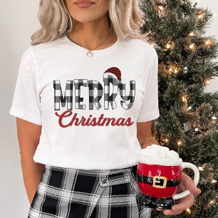 Black & White Buffalo Plaid Cheery Merry Christmas T-Shirt