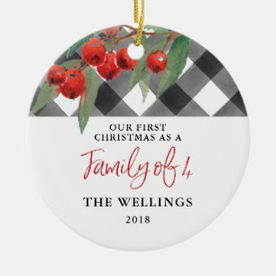 Black & White Buffalo Plaid Family of Four Ceramic Ornament