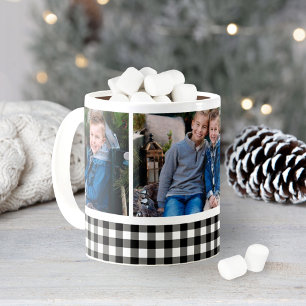 Black White Buffalo Plaid Holiday Photo Collage Coffee Mug