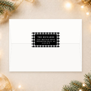 Black White Buffalo Plaid Holiday Return Address Label