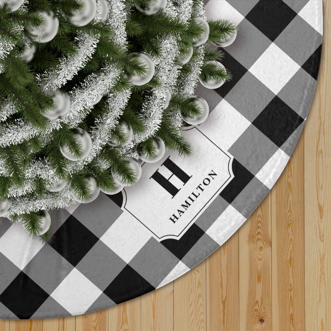 Black & White Buffalo Plaid Monogram Brushed Polyester Tree Skirt (Creator Uploaded)