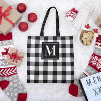 Black White Buffalo Plaid Monogram Initial