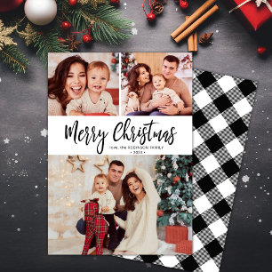 Black White Buffalo Plaid Multi Photo Christmas  Holiday Card