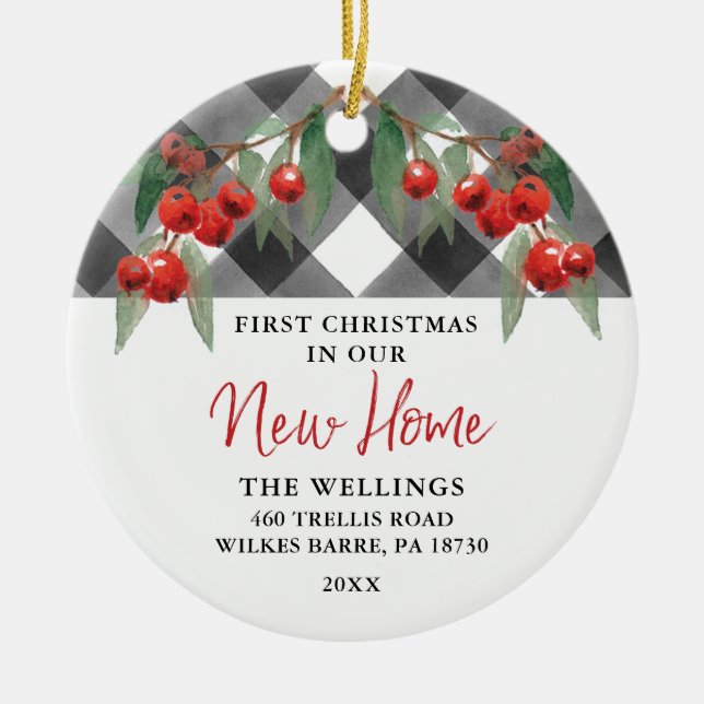 Black & White Buffalo Plaid New Home Housewarming Ceramic Ornament (Front)