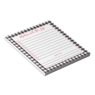 Black White Buffalo Plaid Personalised To Do List Notepad