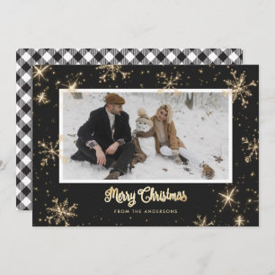 Black & White Buffalo Plaid Photo Christmas Cards