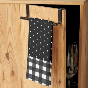 Black White Buffalo Plaid Polka Dot Tea Towel