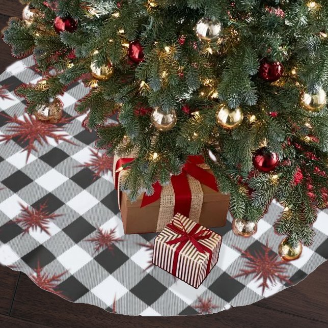 Black White Buffalo Plaid Red Glitter Snowflakes Brushed Polyester Tree Skirt (Creator Uploaded)