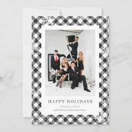 Black White Buffalo Plaid Snowflake Photo Business Holiday Card