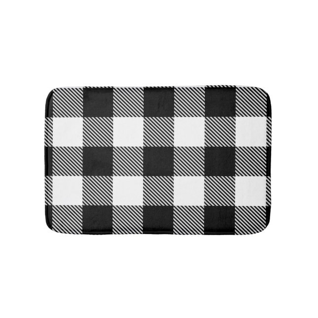 Black White Buffalo Plaid with Twill Bath Mat (Front)