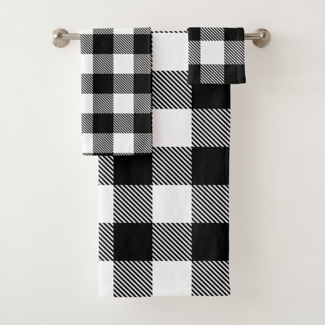 Black White Buffalo Plaid with Twill Bath Towel Set (Insitu)