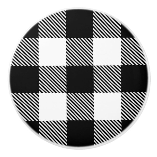 Black White Buffalo Plaid with Twill Ceramic Knob (Front)
