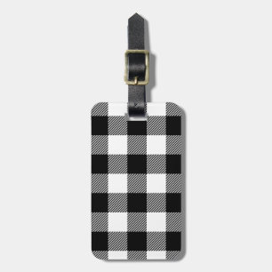 Black White Buffalo Plaid with Twill Luggage Tag