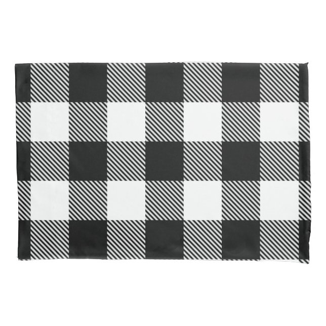 Black White Buffalo Plaid with Twill Pillowcase (Front)