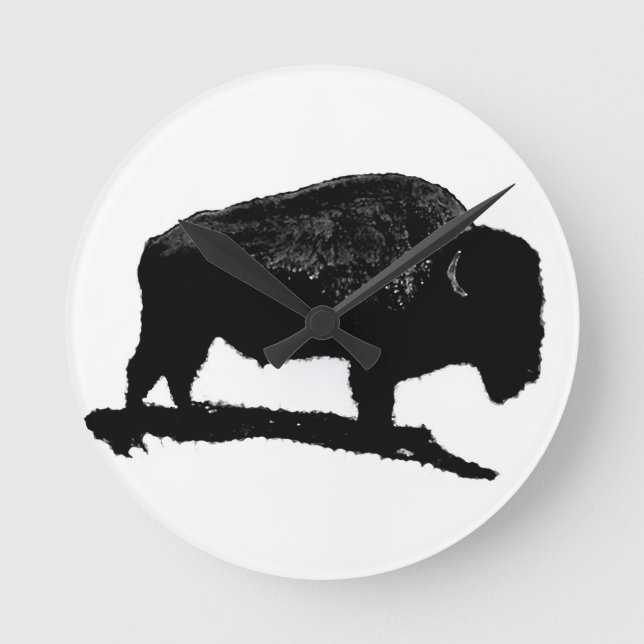 Black & White Buffalo Round Clock (Front)