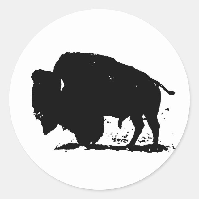 Black & White Buffalo Silhouette Classic Round Sticker (Front)