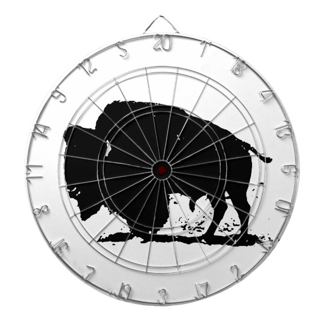 Black & White Buffalo Silhouette Dartboard (Front)