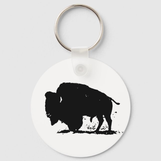 Black & White Buffalo Silhouette Key Ring (Front)
