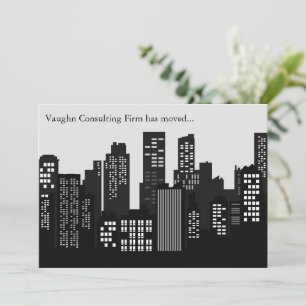 Black White Building Skyline Business Moving Announcement