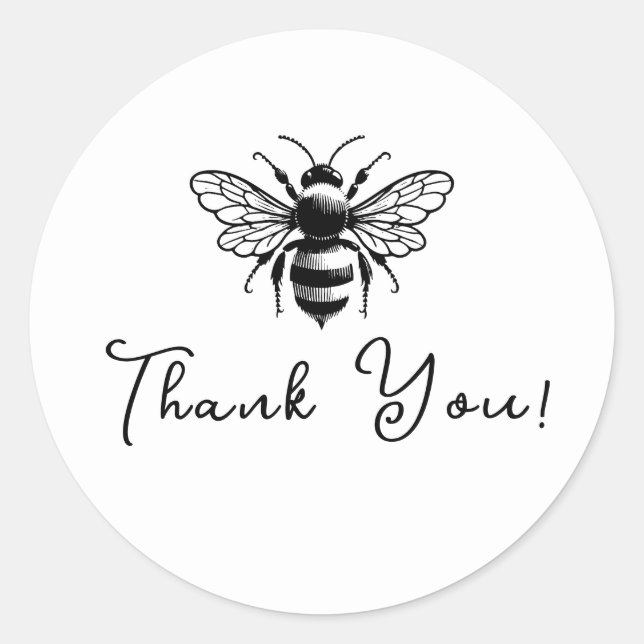 Black & White Bumble Bee Minimal  Classic Round Sticker (Front)