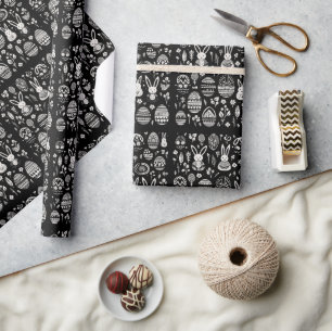 Black & White Bunny Trail Pattern Wrapping Paper