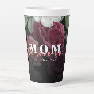 Black White Burgundy Floral Custom Monogram Love Latte Mug