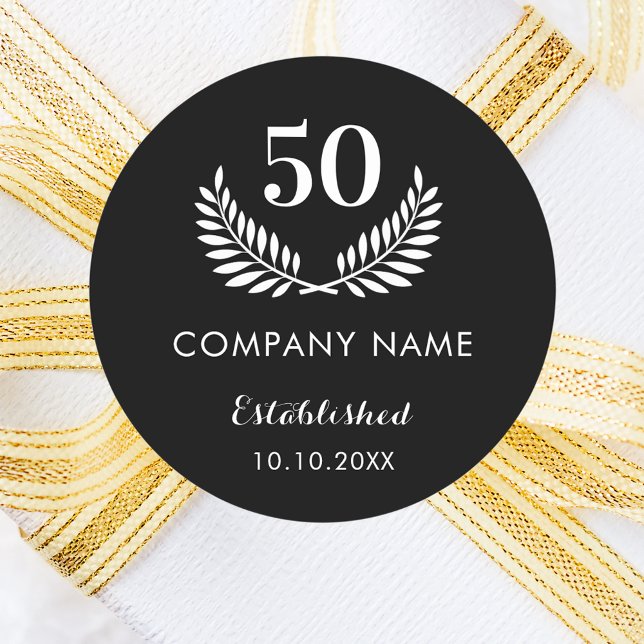 Black white business comapany name established classic round sticker (Creator Uploaded)