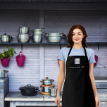 Black white business logo apron<br><div class="desc">A stylish black background. Personalise and add your business logo,  and a text (or delete) White coloured letters.</div>