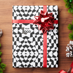 Black White Business logo Company Christmas Custom Wrapping Paper