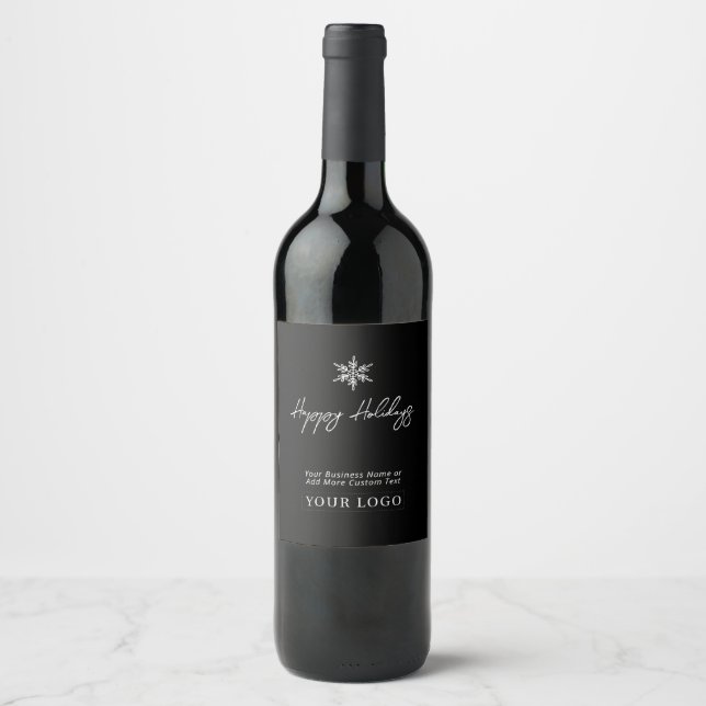 Black & White Business Logo Holiday Gift Wine Label (Front)