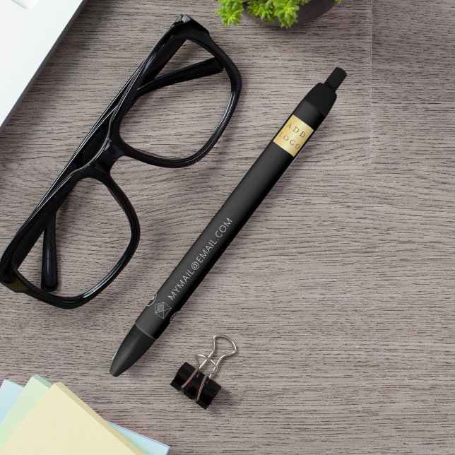 Black white business logo name phone mail website black ink pen (Creator Uploaded)