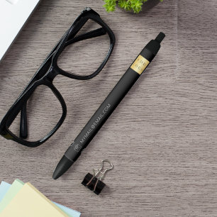 Black white business logo name phone mail website ink pen