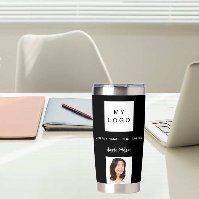 Black white business logo name signature photo insulated tumbler (Creator Uploaded)