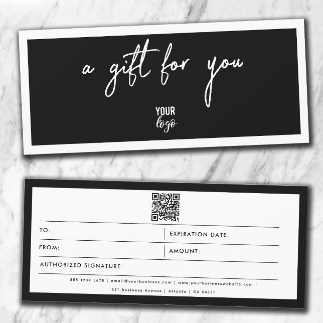 Black White Business Logo QR Code Gift Certificate (Creator Uploaded)