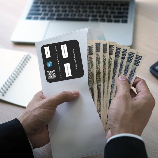 Black white business logo qr code linkedin square sticker (Creator Uploaded)