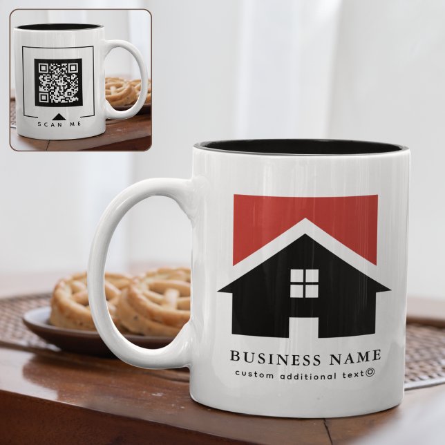 Black White Business logo + QR code Promotional Two-Tone Coffee Mug (Creator Uploaded)