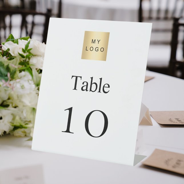 Black white business logo table number pedestal sign (Creator Uploaded)