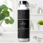 Black White Business Logo Water Bottle<br><div class="desc">Fun and trendy way to preset your business, brand, or custom design with this messy dot or dalmatian dot pattern accent. Personalise this water bottle with your business or brand logo, or even a design of yours that you want to feature. Change out the background and font colours and typography...</div>