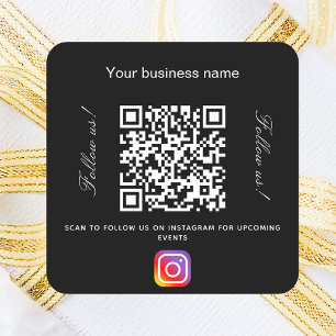 Black white business name qr code instagram square sticker