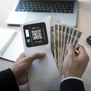Black white business name qr code linkedin square sticker