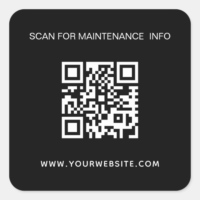 Black white business qr code maintenance info square sticker (Front)