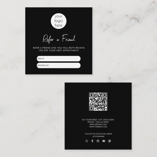 Black White Business Refer A Friend Referral Card (Front/Back)