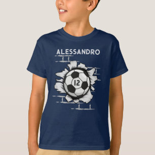 Black White Busting out Soccer ball Action game T-Shirt