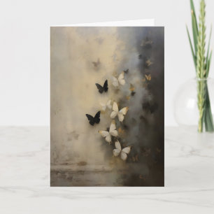 Black White Butterflies Dark Academia, Vintage Oil Card