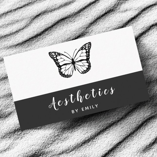 Black & White Butterfly Aesthetics Skincare Modern Business Card (Creator Uploaded)